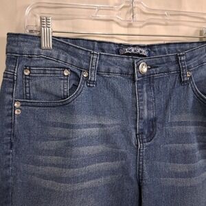 Lexi Mid rise Rhinestone Womens Straight Leg Jeans Size 10 Stretch Jeweled‎